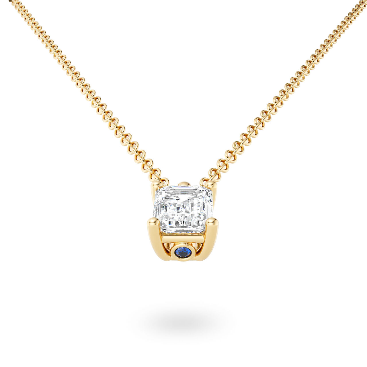 Birks Blue Yellow Gold Emerald-Cut Diamond Pendant with Sapphire Accent image number 2